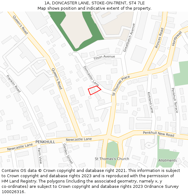 1A, DONCASTER LANE, STOKE-ON-TRENT, ST4 7LE: Location map and indicative extent of plot