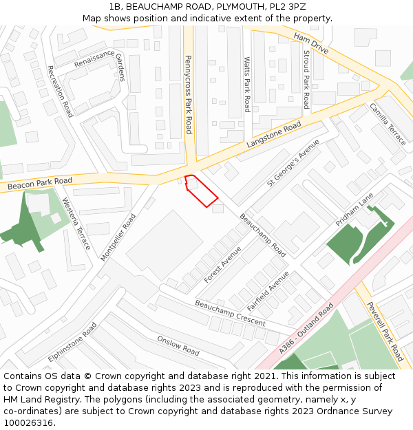 1B, BEAUCHAMP ROAD, PLYMOUTH, PL2 3PZ: Location map and indicative extent of plot