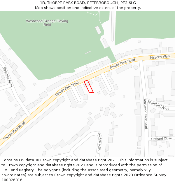 1B, THORPE PARK ROAD, PETERBOROUGH, PE3 6LG: Location map and indicative extent of plot