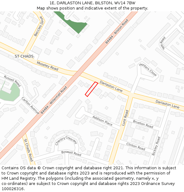 1E, DARLASTON LANE, BILSTON, WV14 7BW: Location map and indicative extent of plot