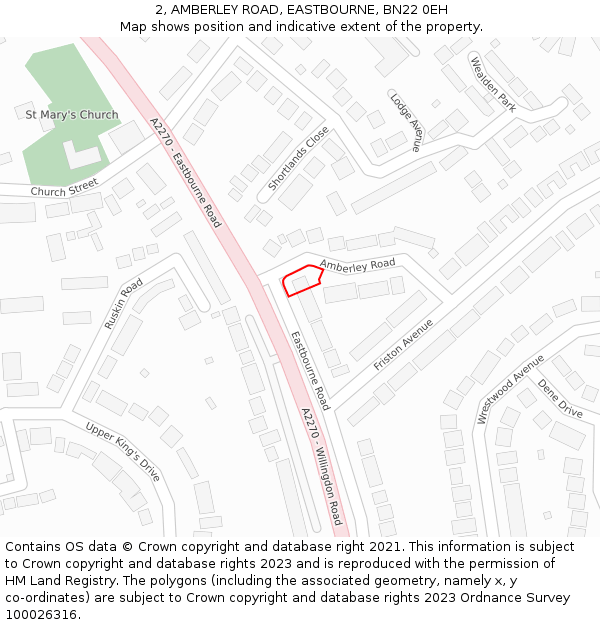 2, AMBERLEY ROAD, EASTBOURNE, BN22 0EH: Location map and indicative extent of plot