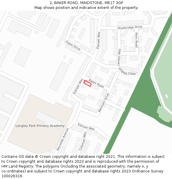 2, BAKER ROAD, MAIDSTONE, ME17 3GP: Location map and indicative extent of plot