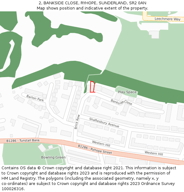 2, BANKSIDE CLOSE, RYHOPE, SUNDERLAND, SR2 0AN: Location map and indicative extent of plot