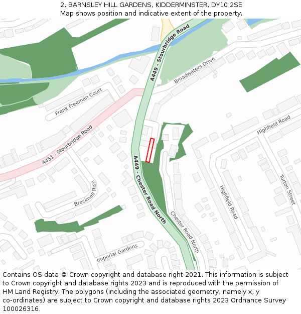 2, BARNSLEY HILL GARDENS, KIDDERMINSTER, DY10 2SE: Location map and indicative extent of plot