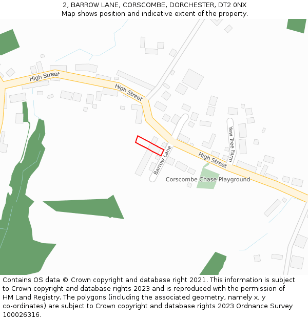 2, BARROW LANE, CORSCOMBE, DORCHESTER, DT2 0NX: Location map and indicative extent of plot