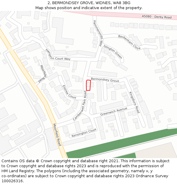 2, BERMONDSEY GROVE, WIDNES, WA8 3BG: Location map and indicative extent of plot