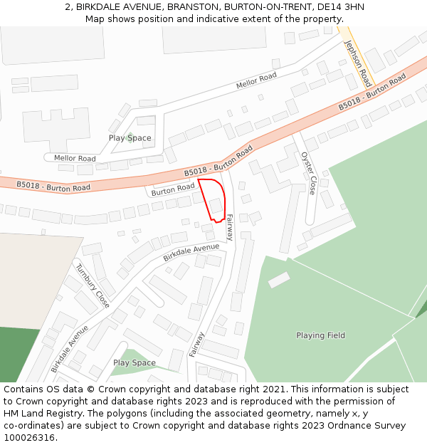 2, BIRKDALE AVENUE, BRANSTON, BURTON-ON-TRENT, DE14 3HN: Location map and indicative extent of plot