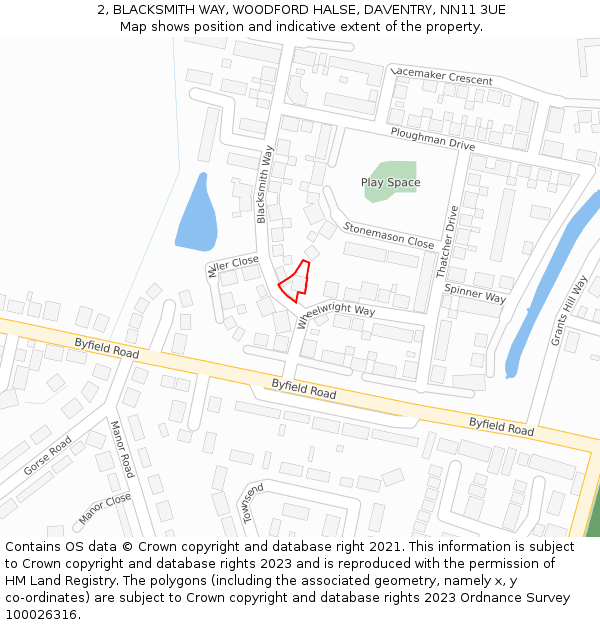 2, BLACKSMITH WAY, WOODFORD HALSE, DAVENTRY, NN11 3UE: Location map and indicative extent of plot