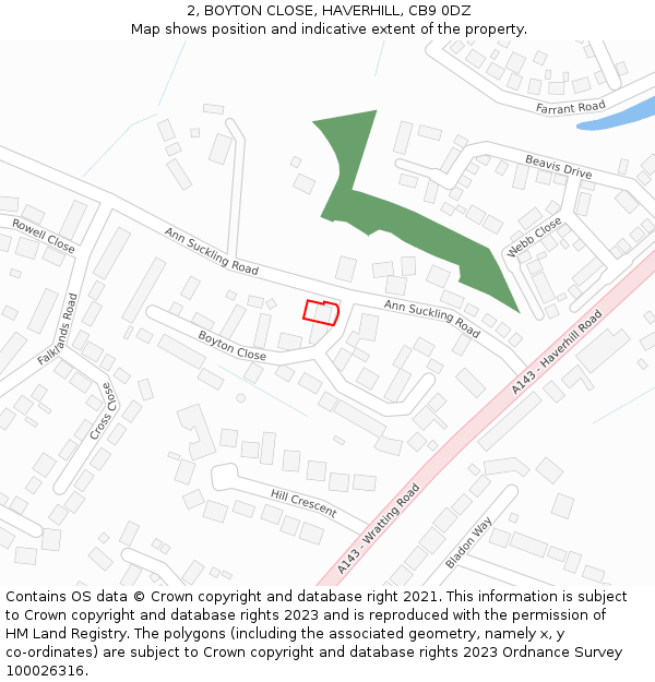 2, BOYTON CLOSE, HAVERHILL, CB9 0DZ: Location map and indicative extent of plot