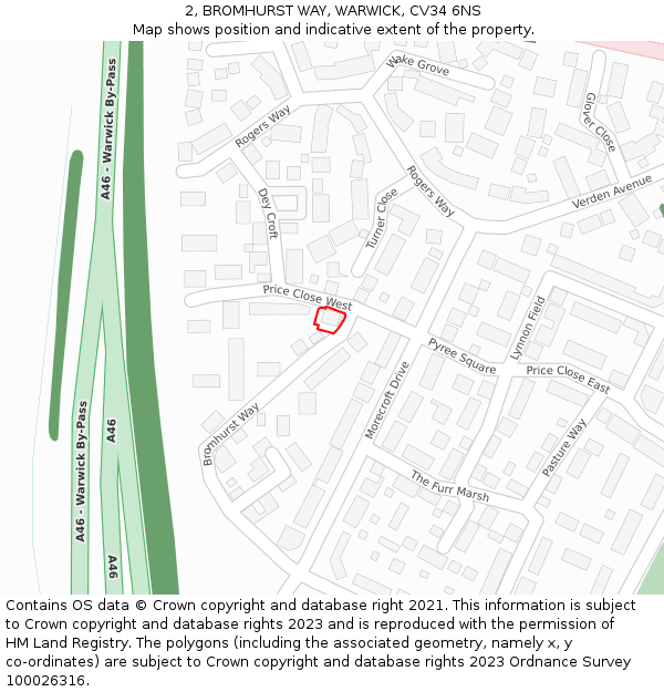 2, BROMHURST WAY, WARWICK, CV34 6NS: Location map and indicative extent of plot