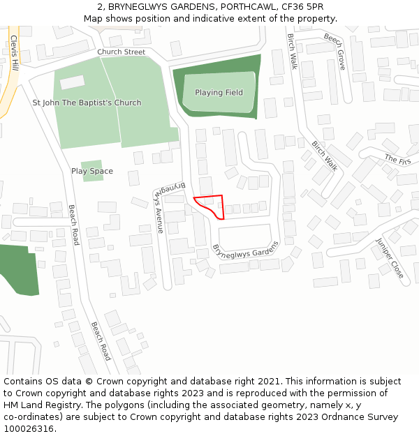 2, BRYNEGLWYS GARDENS, PORTHCAWL, CF36 5PR: Location map and indicative extent of plot