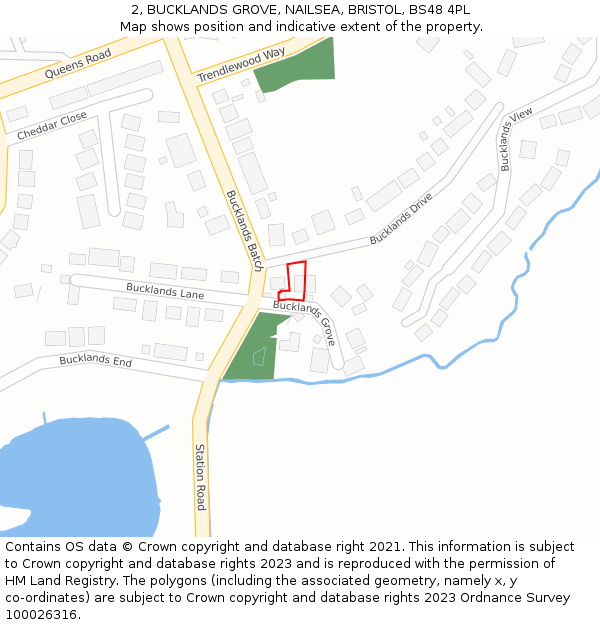 2, BUCKLANDS GROVE, NAILSEA, BRISTOL, BS48 4PL: Location map and indicative extent of plot