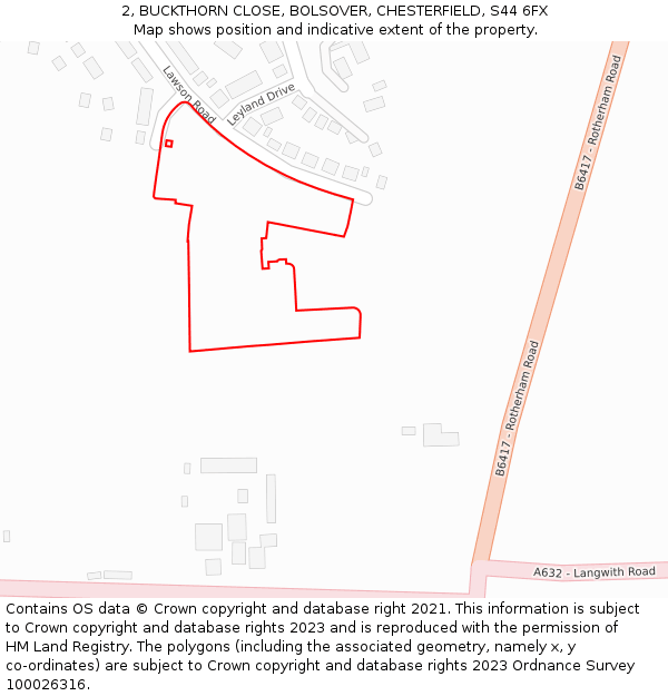 2, BUCKTHORN CLOSE, BOLSOVER, CHESTERFIELD, S44 6FX: Location map and indicative extent of plot