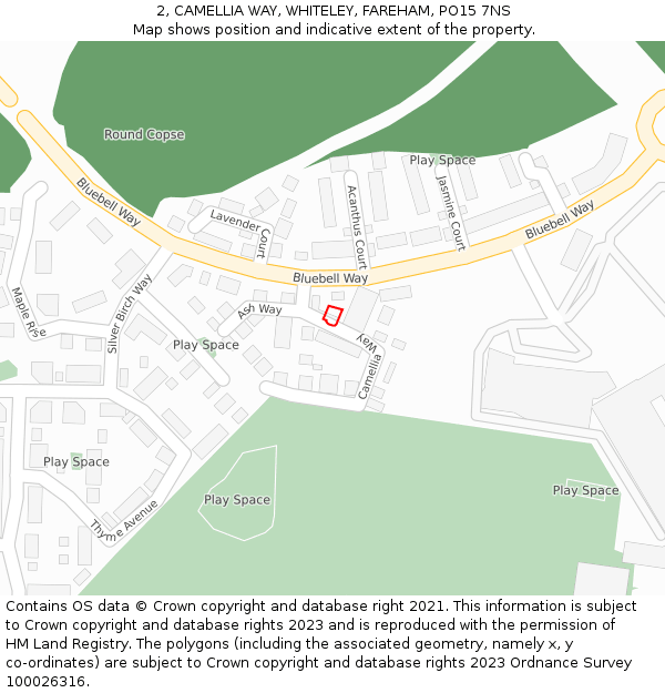 2, CAMELLIA WAY, WHITELEY, FAREHAM, PO15 7NS: Location map and indicative extent of plot