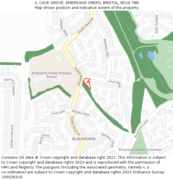 2, CAVE GROVE, EMERSONS GREEN, BRISTOL, BS16 7BR: Location map and indicative extent of plot