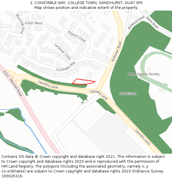 2, CONSTABLE WAY, COLLEGE TOWN, SANDHURST, GU47 0FE: Location map and indicative extent of plot