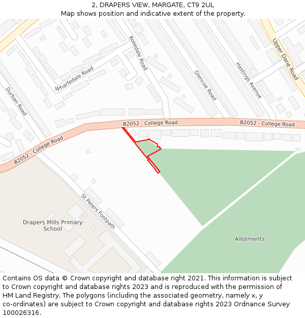 2, DRAPERS VIEW, MARGATE, CT9 2UL: Location map and indicative extent of plot