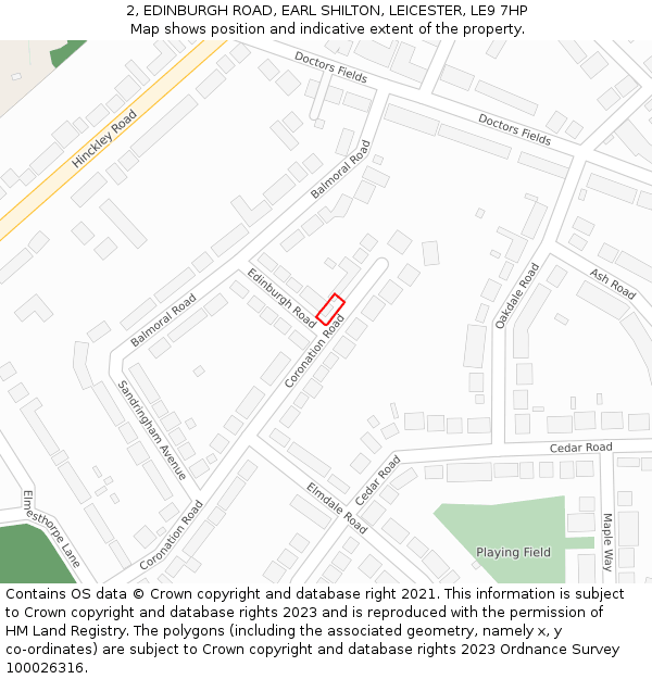 2, EDINBURGH ROAD, EARL SHILTON, LEICESTER, LE9 7HP: Location map and indicative extent of plot