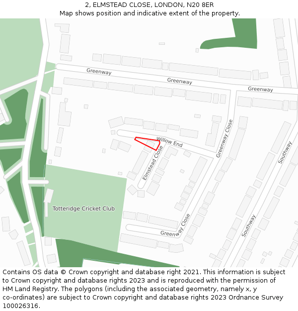 2, ELMSTEAD CLOSE, LONDON, N20 8ER: Location map and indicative extent of plot