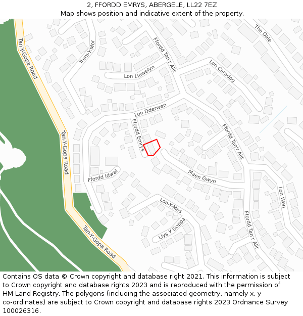 2, FFORDD EMRYS, ABERGELE, LL22 7EZ: Location map and indicative extent of plot