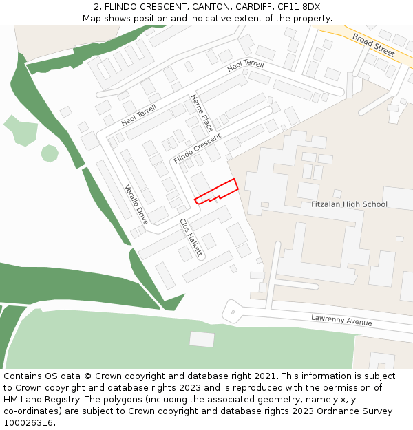 2, FLINDO CRESCENT, CANTON, CARDIFF, CF11 8DX: Location map and indicative extent of plot