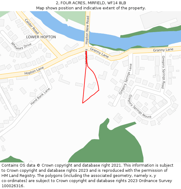 2, FOUR ACRES, MIRFIELD, WF14 8LB: Location map and indicative extent of plot