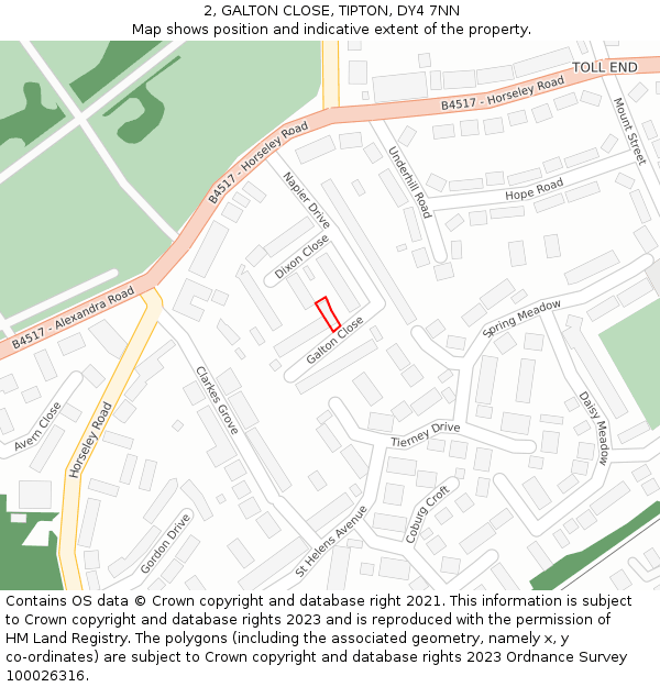 2, GALTON CLOSE, TIPTON, DY4 7NN: Location map and indicative extent of plot