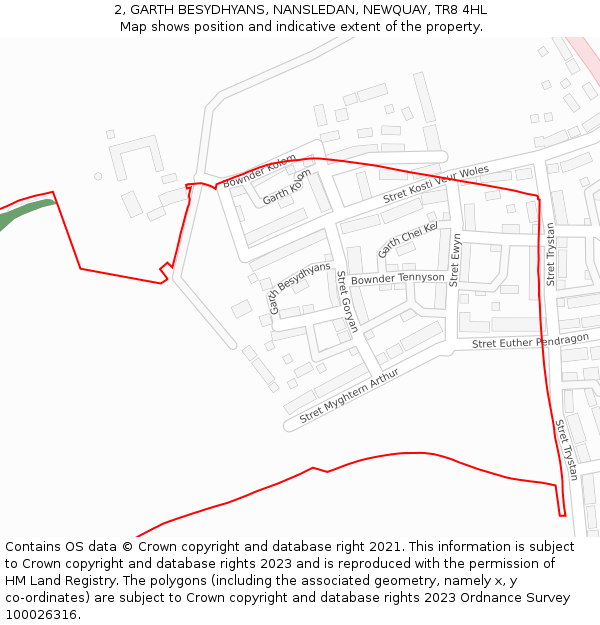 2, GARTH BESYDHYANS, NANSLEDAN, NEWQUAY, TR8 4HL: Location map and indicative extent of plot