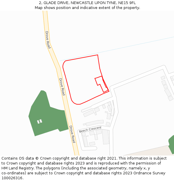 2, GLADE DRIVE, NEWCASTLE UPON TYNE, NE15 9FL: Location map and indicative extent of plot