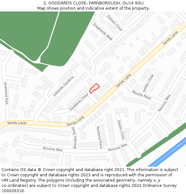 2, GODDARDS CLOSE, FARNBOROUGH, GU14 9GU: Location map and indicative extent of plot