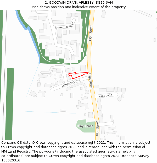 2, GOODWIN DRIVE, ARLESEY, SG15 6AN: Location map and indicative extent of plot