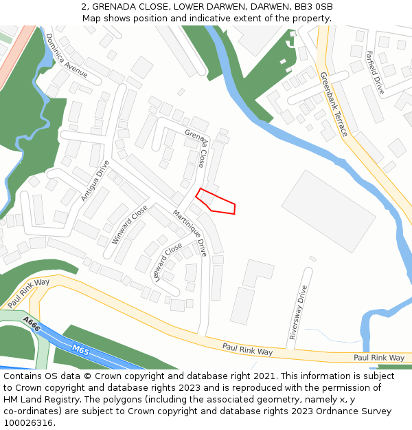 2, GRENADA CLOSE, LOWER DARWEN, DARWEN, BB3 0SB: Location map and indicative extent of plot