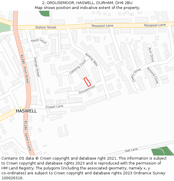 2, GROUSEMOOR, HASWELL, DURHAM, DH6 2BU: Location map and indicative extent of plot