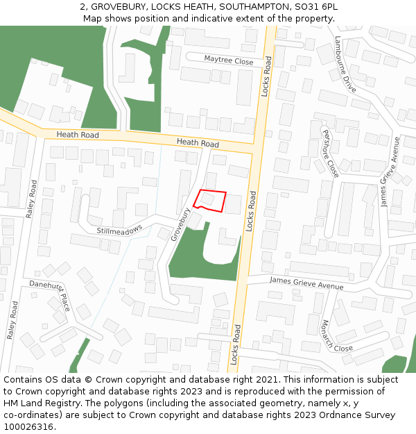 2, GROVEBURY, LOCKS HEATH, SOUTHAMPTON, SO31 6PL: Location map and indicative extent of plot