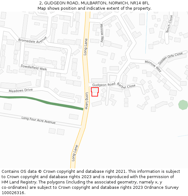 2, GUDGEON ROAD, MULBARTON, NORWICH, NR14 8FL: Location map and indicative extent of plot