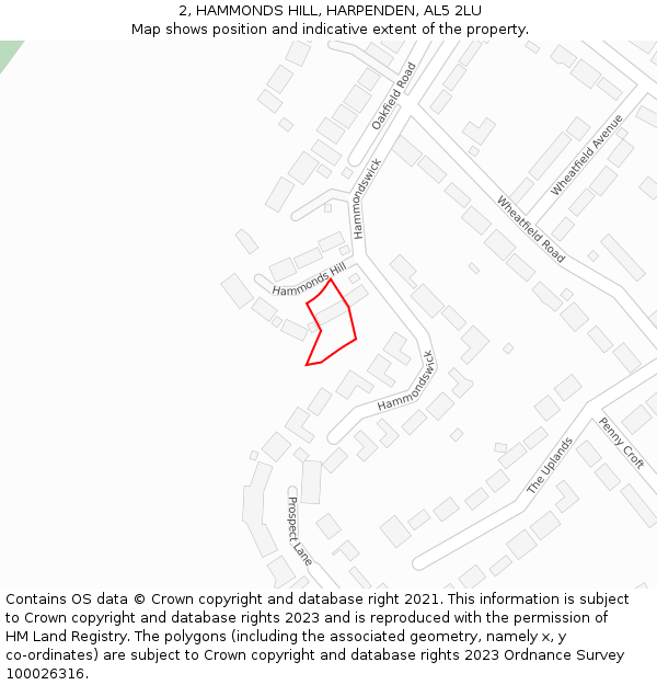 2, HAMMONDS HILL, HARPENDEN, AL5 2LU: Location map and indicative extent of plot