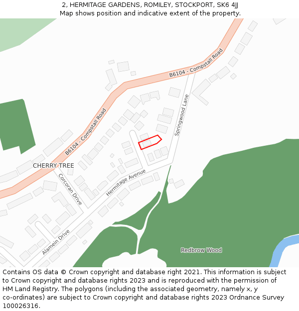 2, HERMITAGE GARDENS, ROMILEY, STOCKPORT, SK6 4JJ: Location map and indicative extent of plot