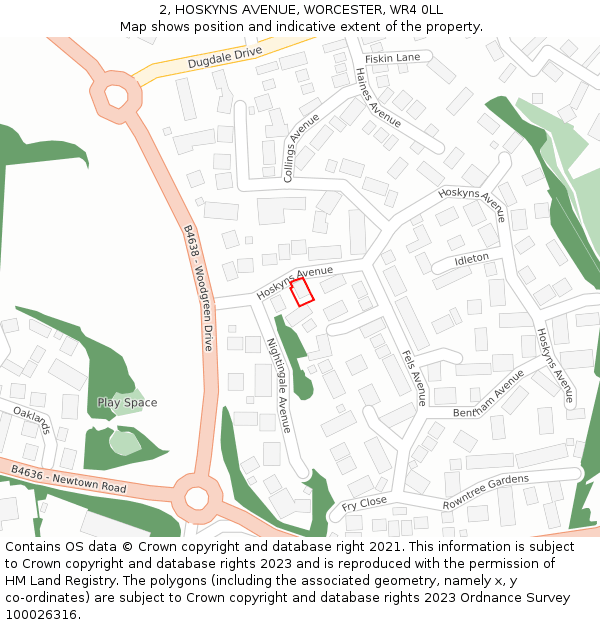 2, HOSKYNS AVENUE, WORCESTER, WR4 0LL: Location map and indicative extent of plot