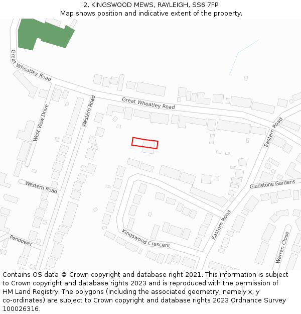 2, KINGSWOOD MEWS, RAYLEIGH, SS6 7FP: Location map and indicative extent of plot