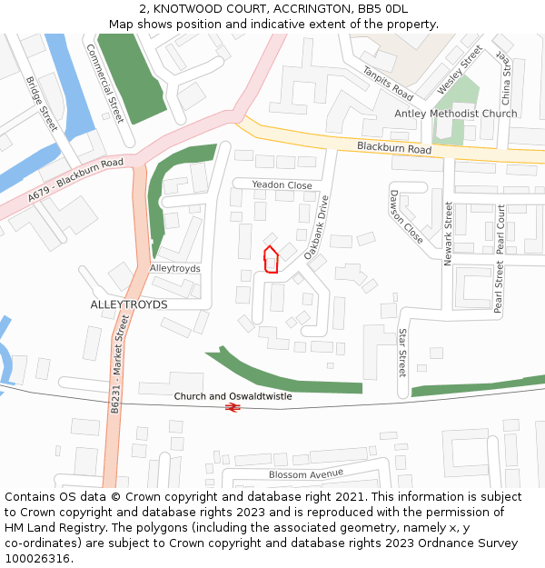 2, KNOTWOOD COURT, ACCRINGTON, BB5 0DL: Location map and indicative extent of plot