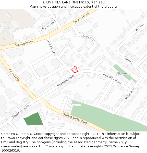 2, LIME KILN LANE, THETFORD, IP24 2BU: Location map and indicative extent of plot