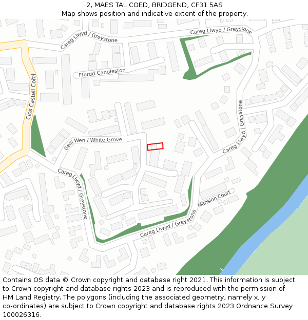 2, MAES TAL COED, BRIDGEND, CF31 5AS: Location map and indicative extent of plot