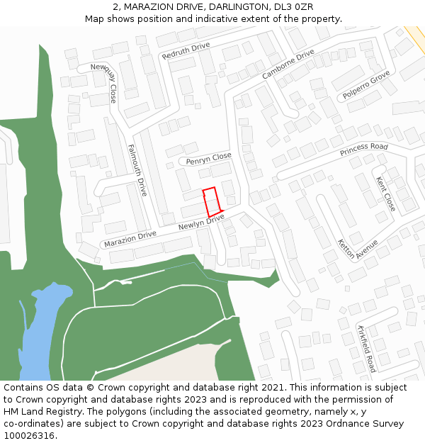 2, MARAZION DRIVE, DARLINGTON, DL3 0ZR: Location map and indicative extent of plot