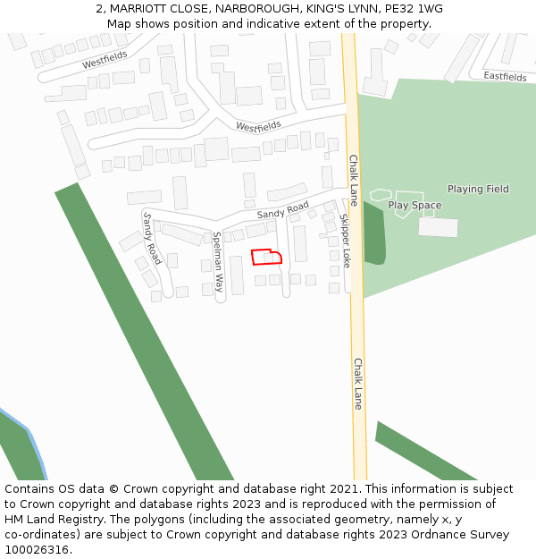 2, MARRIOTT CLOSE, NARBOROUGH, KING'S LYNN, PE32 1WG: Location map and indicative extent of plot