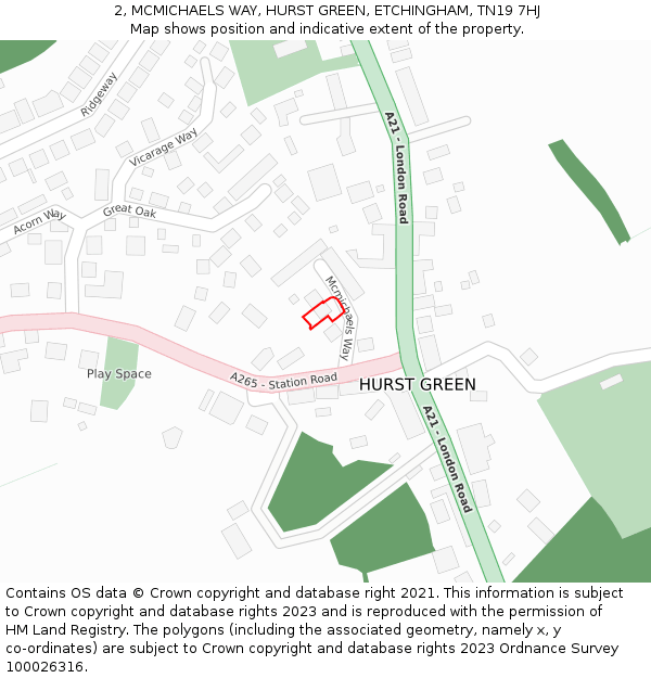 2, MCMICHAELS WAY, HURST GREEN, ETCHINGHAM, TN19 7HJ: Location map and indicative extent of plot