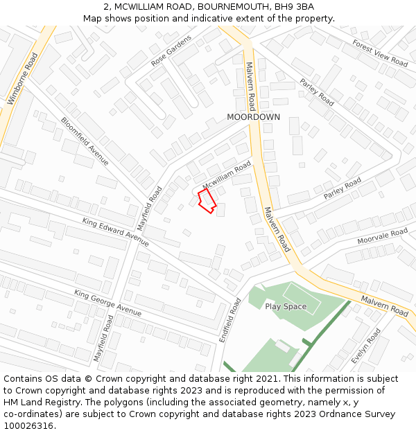 2, MCWILLIAM ROAD, BOURNEMOUTH, BH9 3BA: Location map and indicative extent of plot