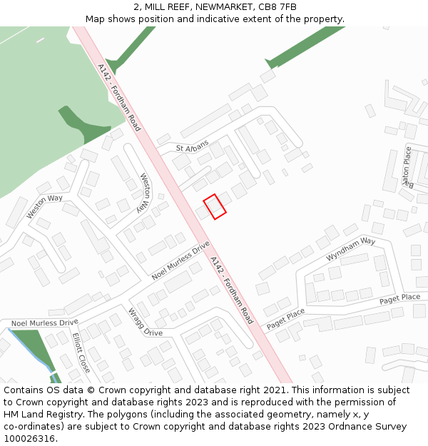 2, MILL REEF, NEWMARKET, CB8 7FB: Location map and indicative extent of plot