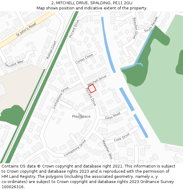 2, MITCHELL DRIVE, SPALDING, PE11 2GU: Location map and indicative extent of plot