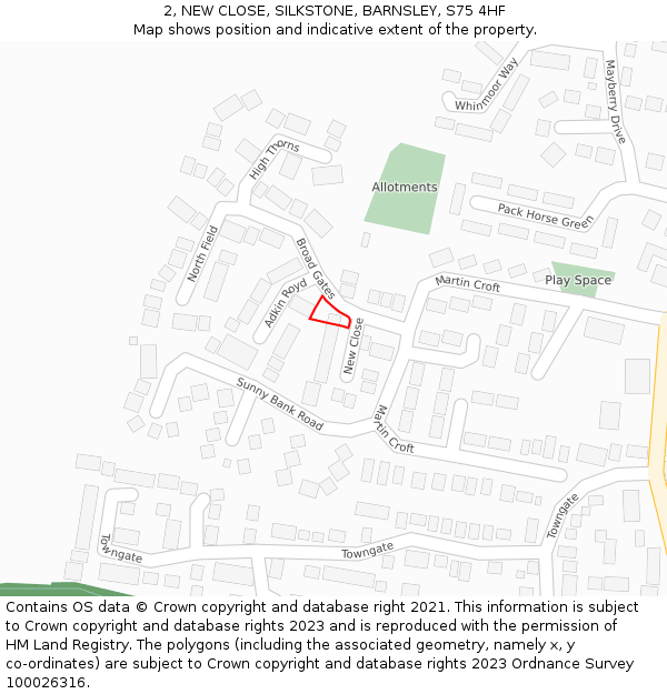 2, NEW CLOSE, SILKSTONE, BARNSLEY, S75 4HF: Location map and indicative extent of plot