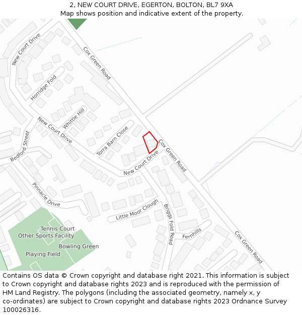 2, NEW COURT DRIVE, EGERTON, BOLTON, BL7 9XA: Location map and indicative extent of plot